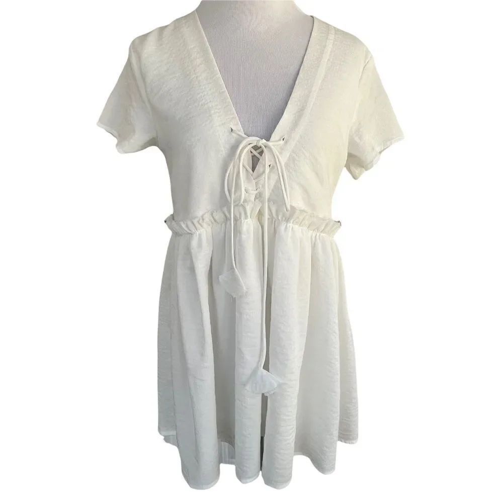 Hazel Boutique White Boho Babydoll Dress / Top S